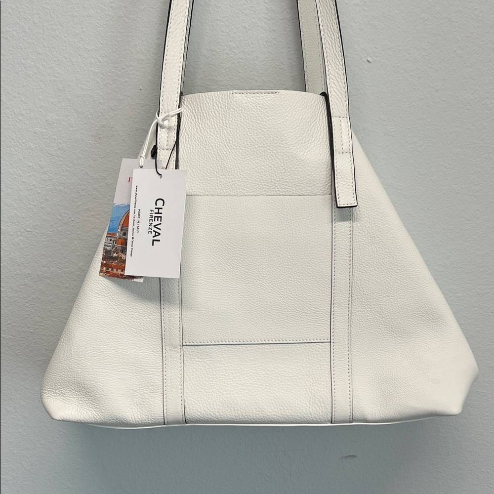 Cheval Firenze | White Leather Tote w/ Matching Mini Bag 🤍